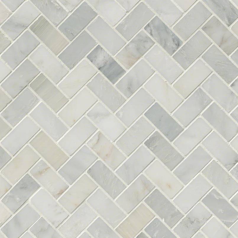 Arabescato Carrara Herringbone Pattern Honed In A Mesh