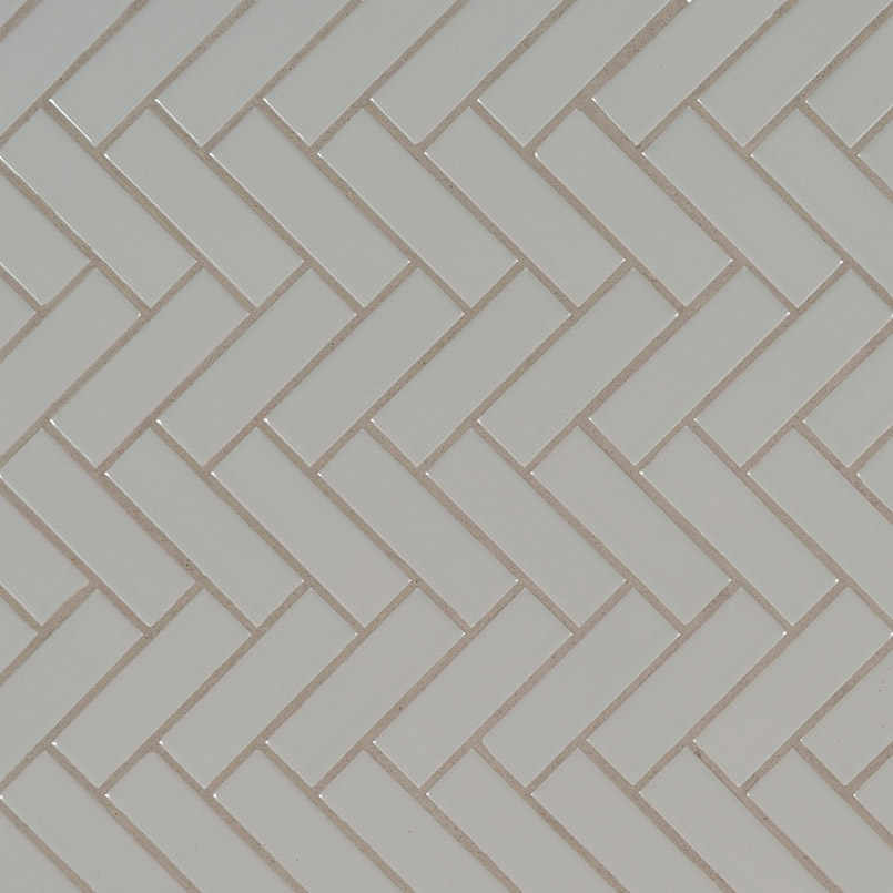 Gray Glossy Herringbone Mosaic